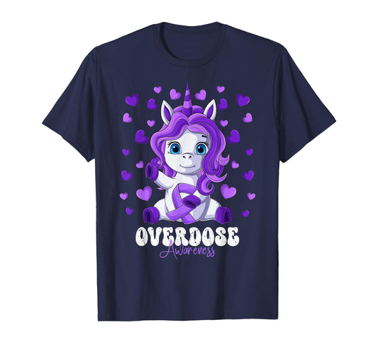 Overdose Awareness Month Purple Ribbon Unicorn T-Shirt