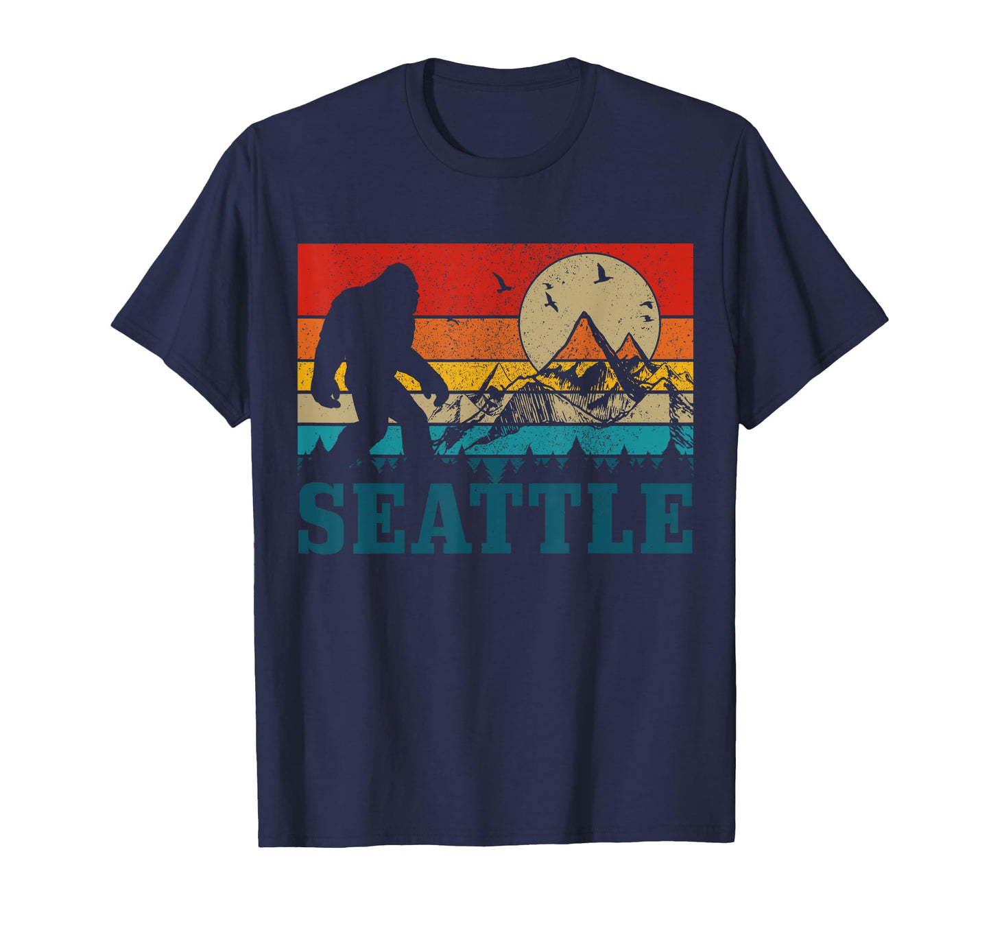 Seattle Washington Bigfoot Vintage Mountains Funny Gift T-Shirt