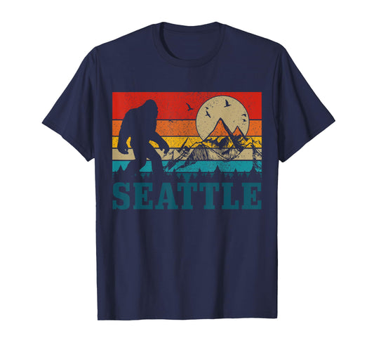 Seattle Washington Bigfoot Vintage Mountains Funny Gift T-Shirt