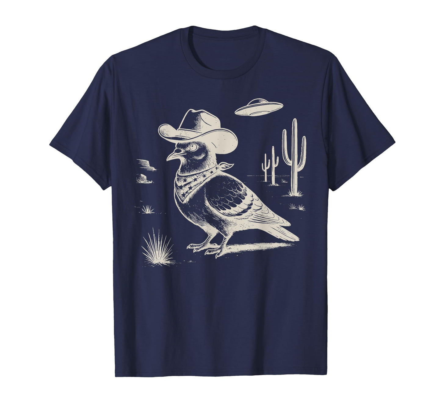 Pigeon Cowboy Hat Western Country UFO Vintage 90s Bird Lover T-Shirt