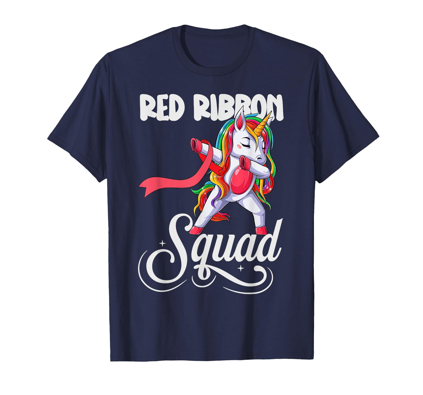 Dabbing unicorn We Wear Red For Red Ribbon Week Awareness T-Shirt