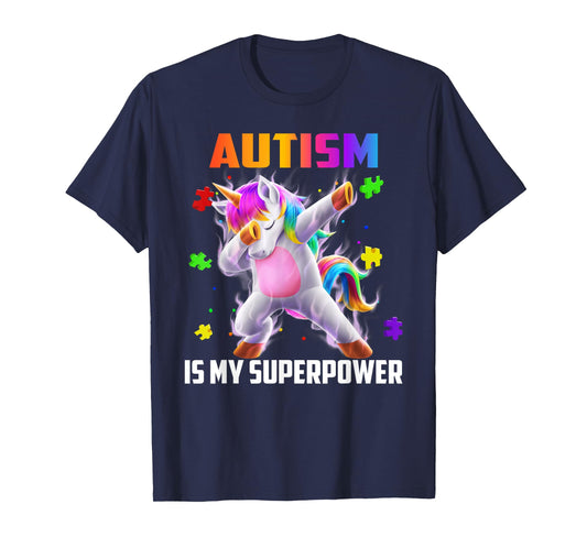 Autism Is My Superpower Dabbing Unicorn Gift Kids Boys Girls T-Shirt
