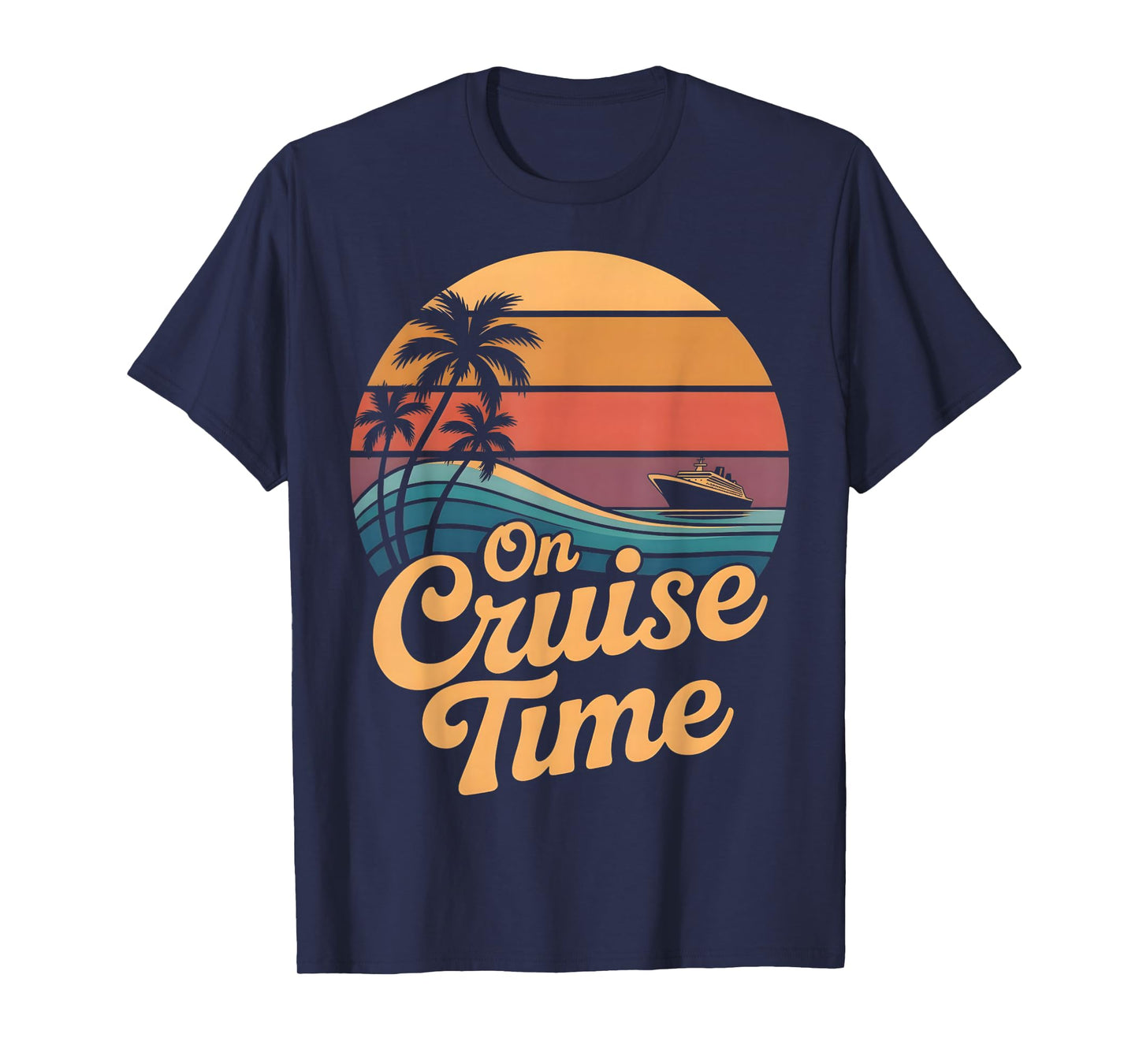 Retro On Cruise Time Summer Vacation Outfits for Women Men T-Shirt - T-Shirt | Navy