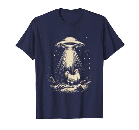 Funny UFO Chicken Abduction Vintage Alien Beam Chicken Lover T-Shirt