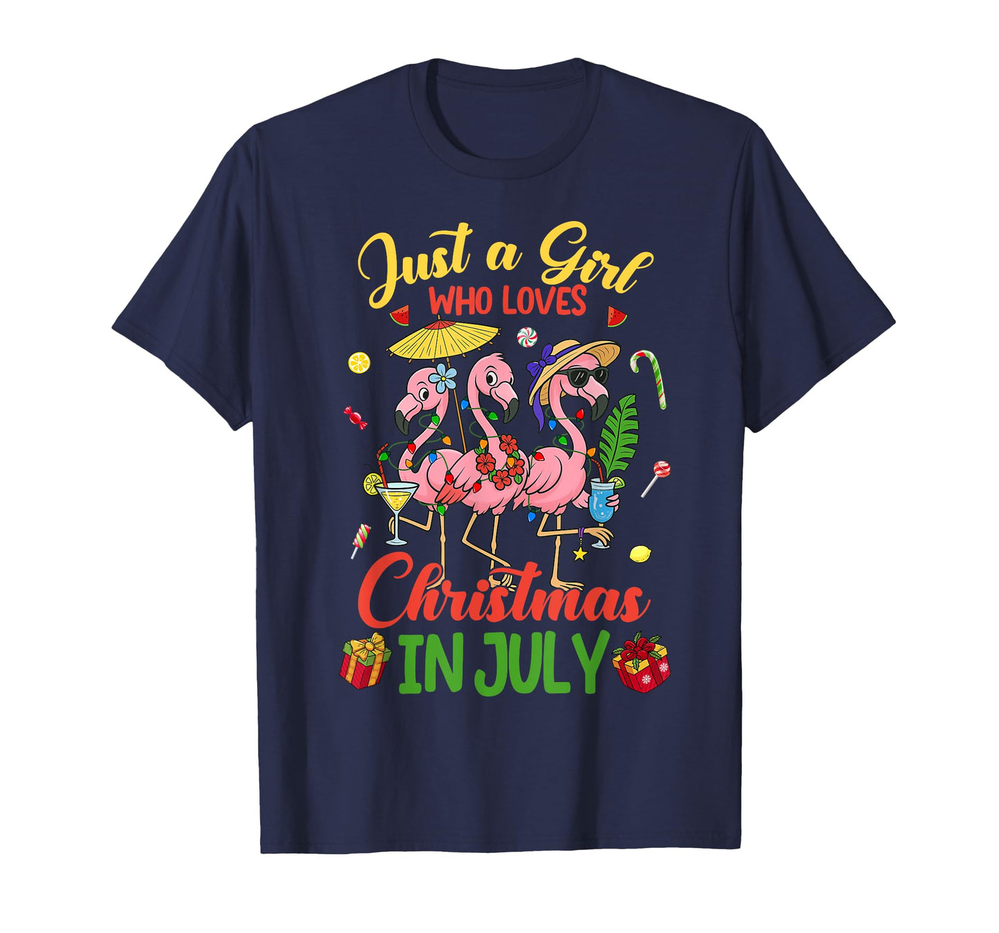 Just A Girl Who Loves Christmas In July Pink Flamingo Girl T-Shirt