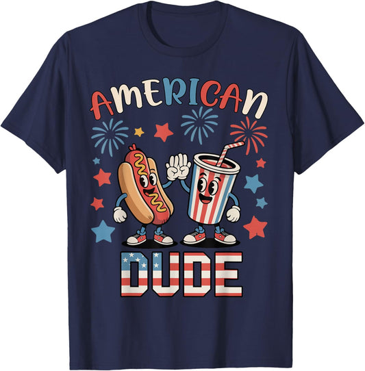 American Dude Hotdog 4th July Men Boy Toddler Kids Patriotic T-Shirt