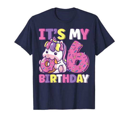 It's My 6th Birthday Party Cute Girls Donut Birthday Unicorn T-Shirt