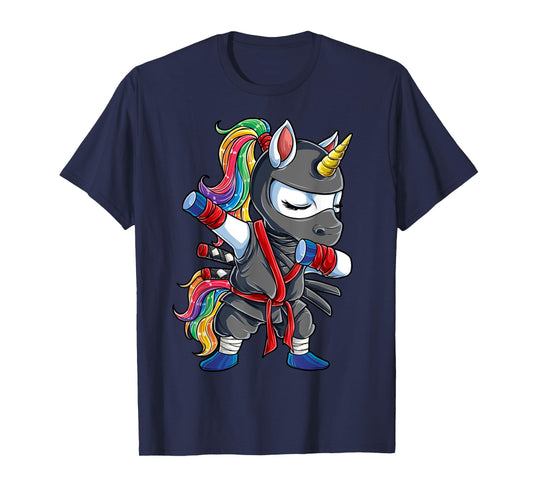 Dabbing Ninja Unicorn T shirt Girls Rainbow Martial Arts Tee T-Shirt