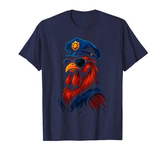 Funny Chicken Police Officer Cartoon Cop Costume Rooster T-Shirt