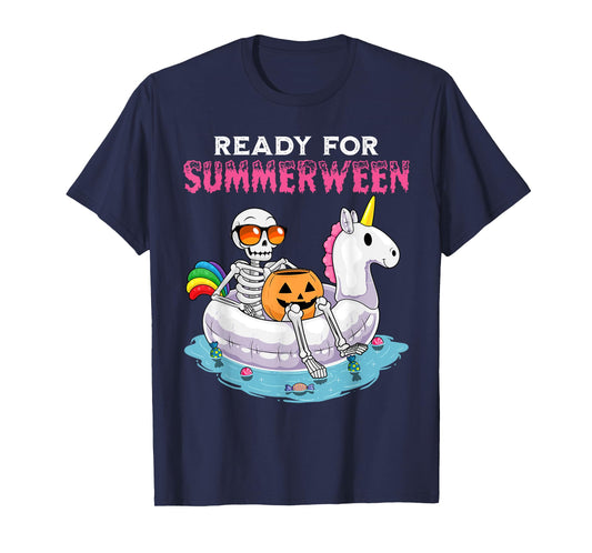 Ready For Summerween Funny Summer Skeleton Unicorn Halloween T-Shirt