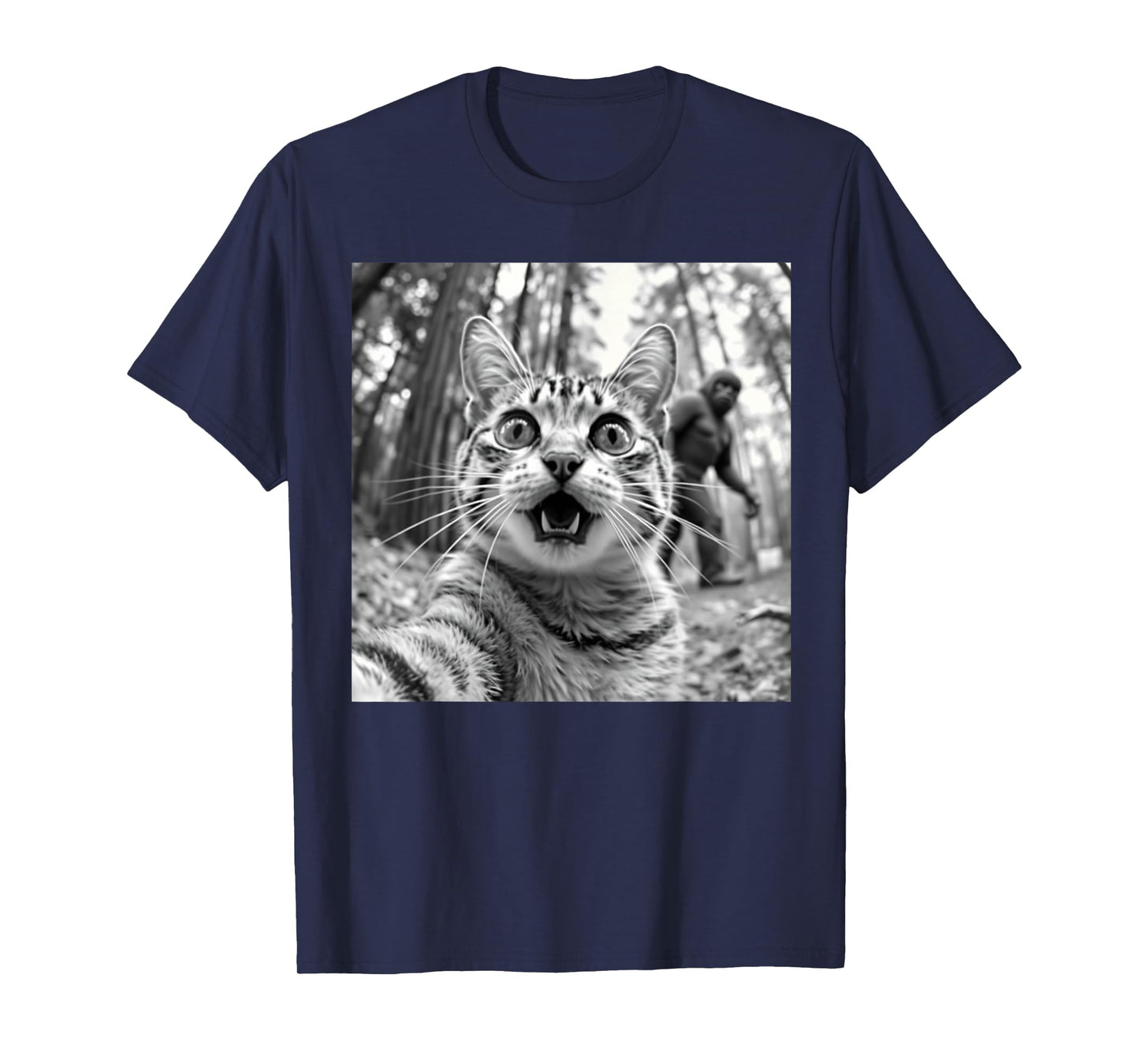 Funny Cat Selfie /w Bigfoot, Cat-Sasquatch Graphic T-Shirt