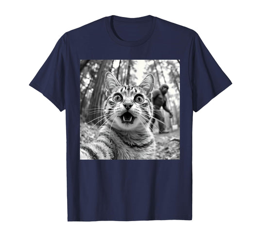 Funny Cat Selfie /w Bigfoot, Cat-Sasquatch Graphic T-Shirt
