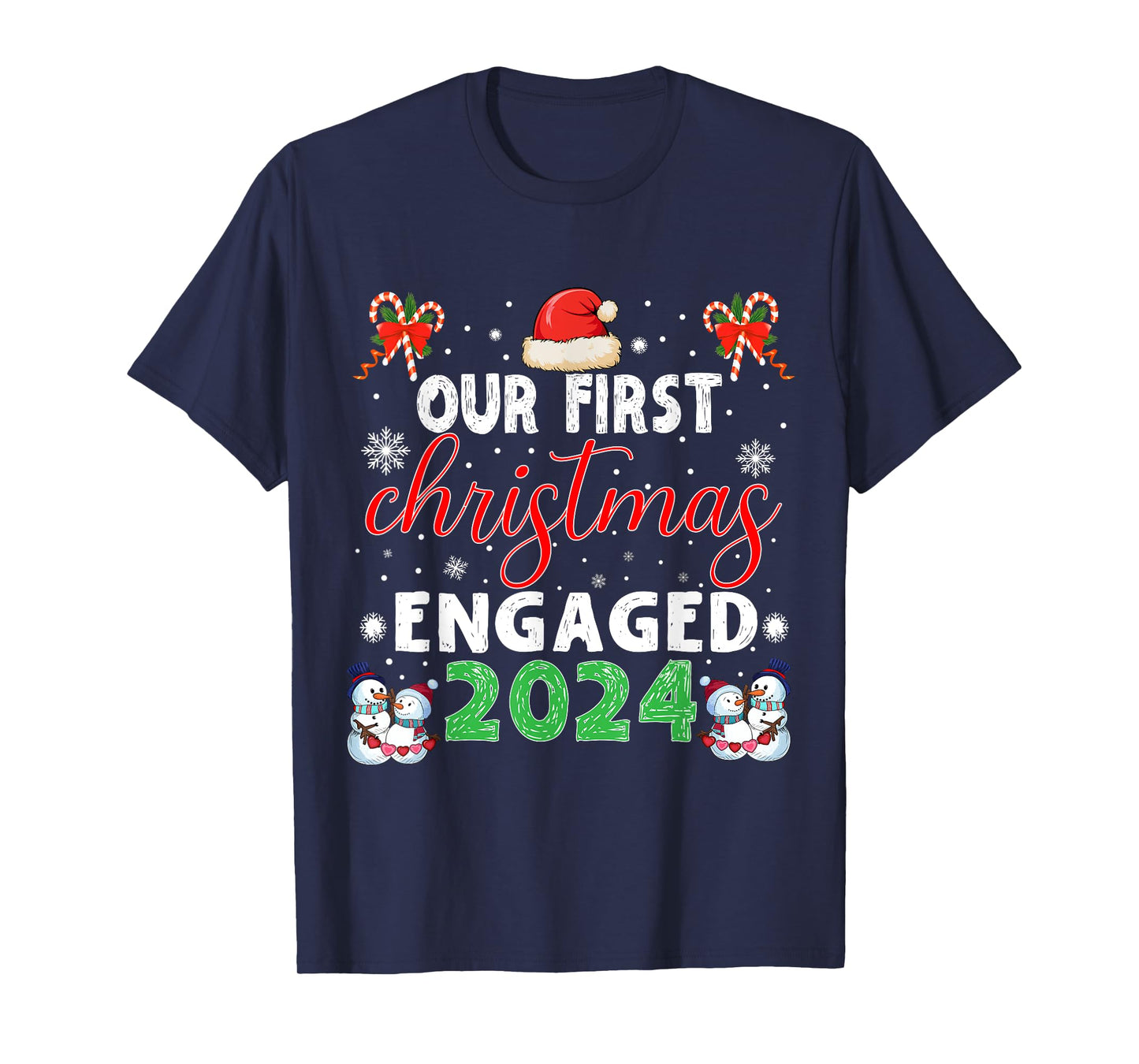 Christmas Couple tees Our First Christmas Engaged 2024 Funny Couple Xmas Pajamas T-Shirt