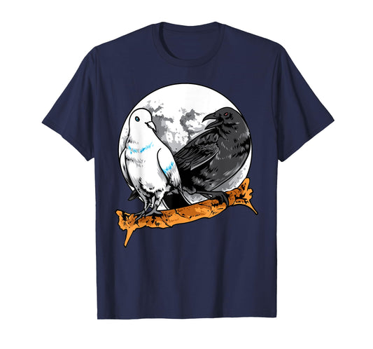 Dove and Crow Ying Yang Raven Birds Spirit Animals Moon T-Shirt