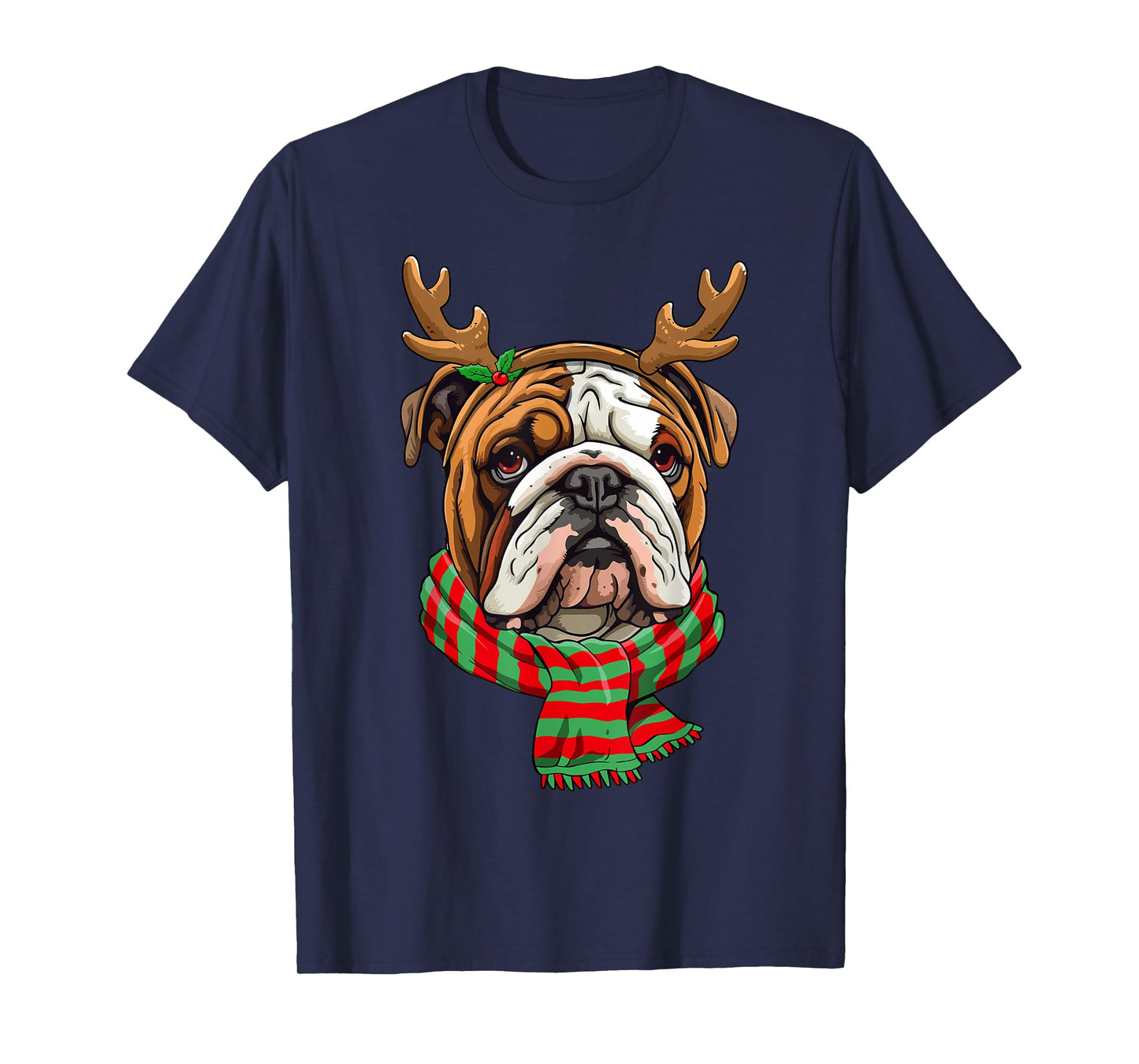English Bulldog Dog Christmas Reindeer Santa Hat Funny Xmas T-Shirt