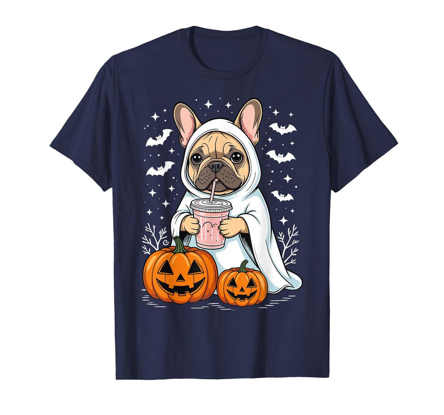 Cute Bulldog Ghost Halloween Pumpkin French Bulldog T-Shirt