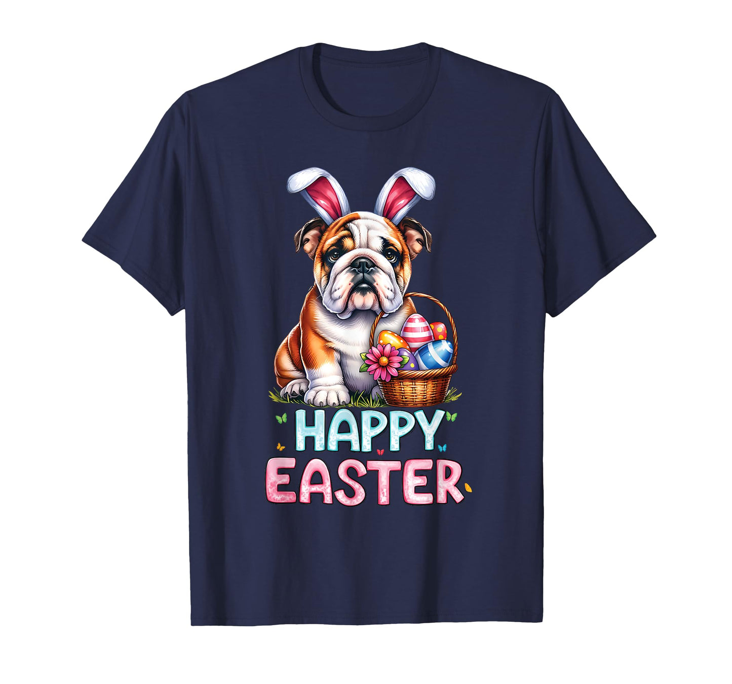 Happy Easter Day English Bulldog Cute Easter Bunny Women Kid T-Shirt