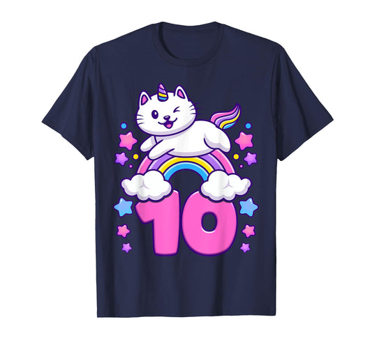 Birthday girl 10 years old, cat, unicorn, 10th birthday T-Shirt
