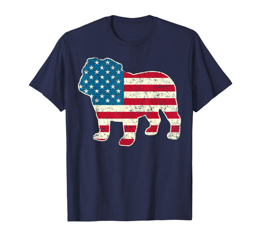 English Bulldog 4th of July Men Women Dog American Flag USA T-Shirt