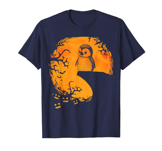Funny Penguin Halloween Moon Silhouette Spooky Penguin Lover T-Shirt