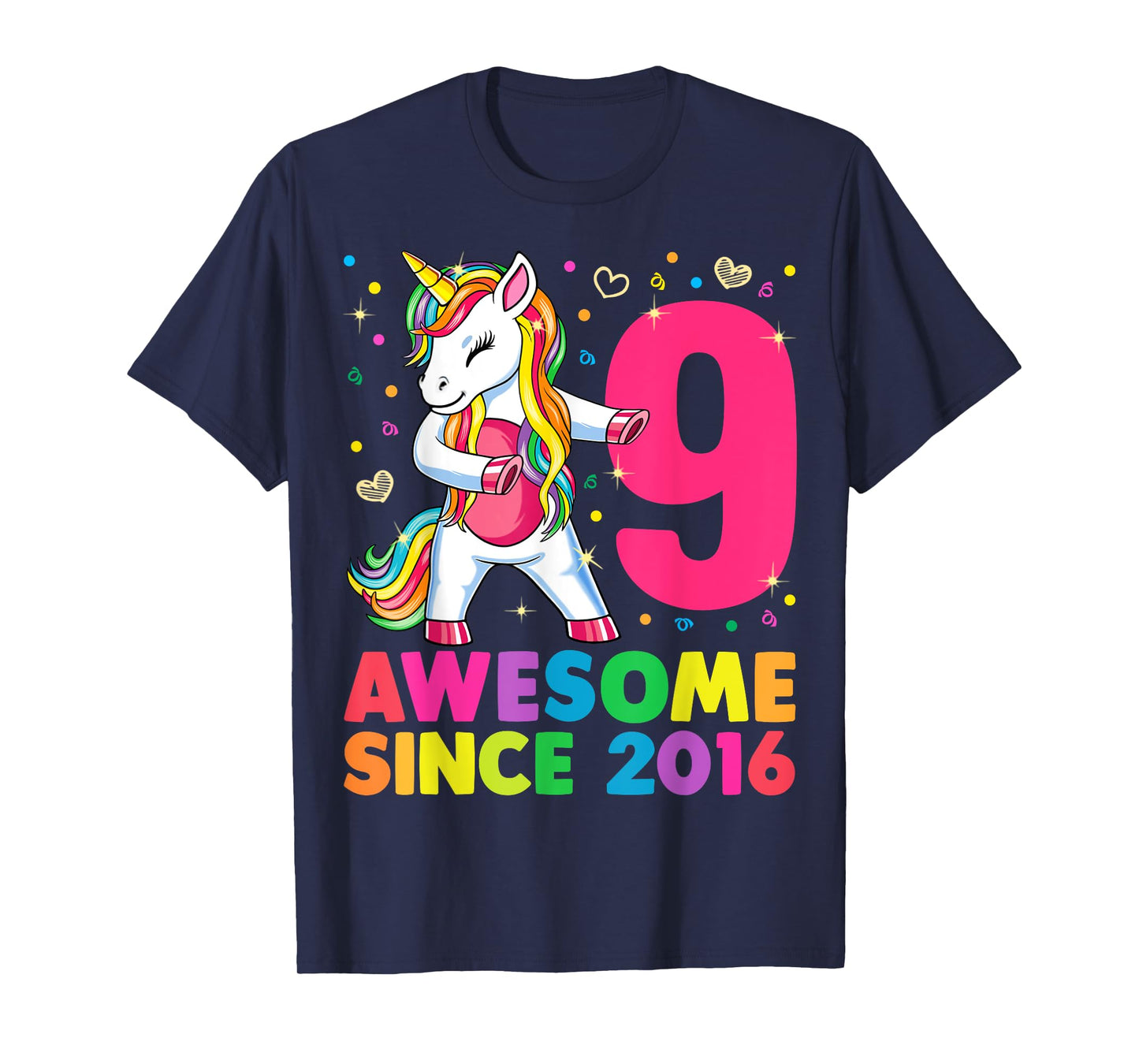 9 Years Old Unicorn Flossing 9th Birthday Girl Unicorn Party T-Shirt