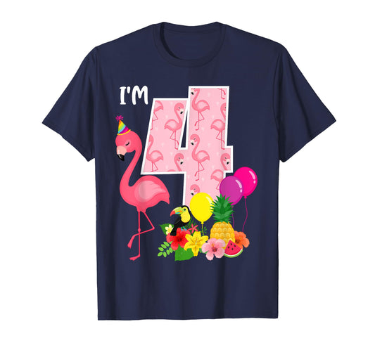 Flamingo Birthday I'm 4 Tropical Flamingo Theme 4th Birthday T-Shirt