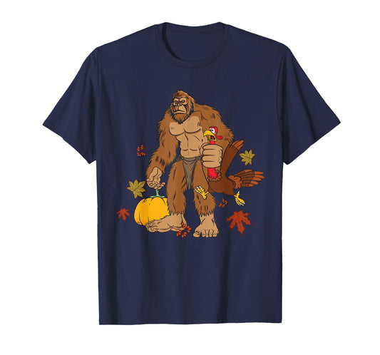 Bigfoot Pilgrim Turkey Pumpkin Thanksgiving Day Boys Men T-Shirt
