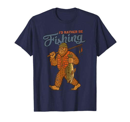 I'd Rather Be Fishing Bigfoot Sasquatch Fishing Men Boys T-Shirt