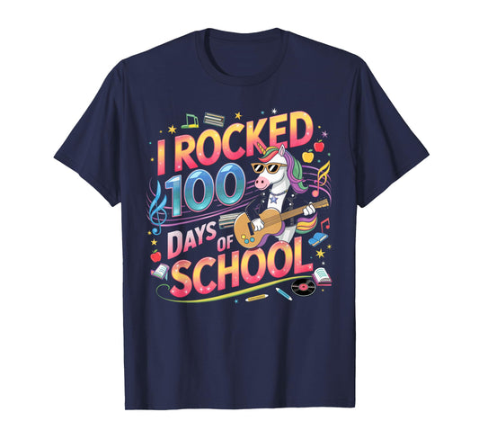 I Rocked 100 Days of School Rockstar Unicorn Kids Girls Boys T-Shirt