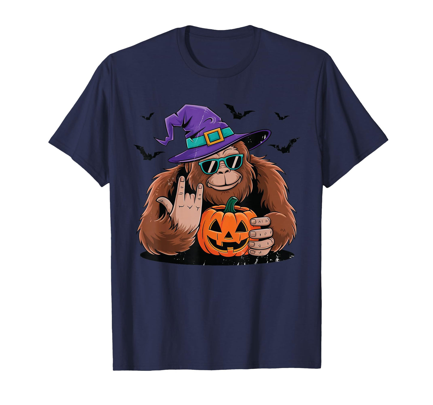 Halloween Bigfoot Sasquatch Witch Pumpkin Funny Rock Spooky T-Shirt