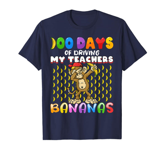100 Days of Driving My Teachers Bananas Girls Boys Monkey T-Shirt