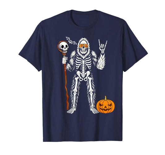 Halloween Skeleton Bigfoot Rock Pumpkin Skull Men Boys T-Shirt
