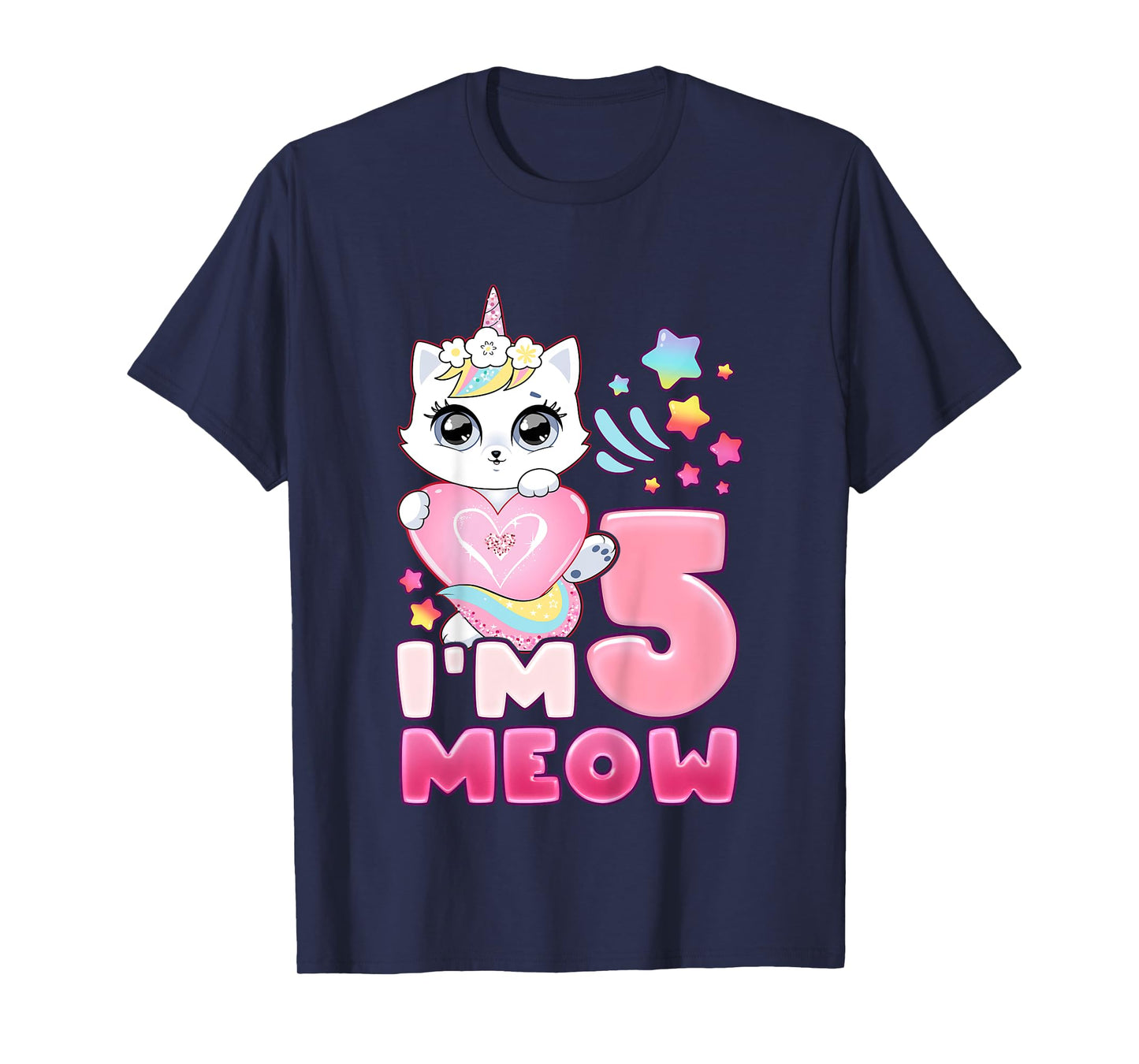 Birthday girl 5 years old, cat, unicorn, 5th birthday T-Shirt
