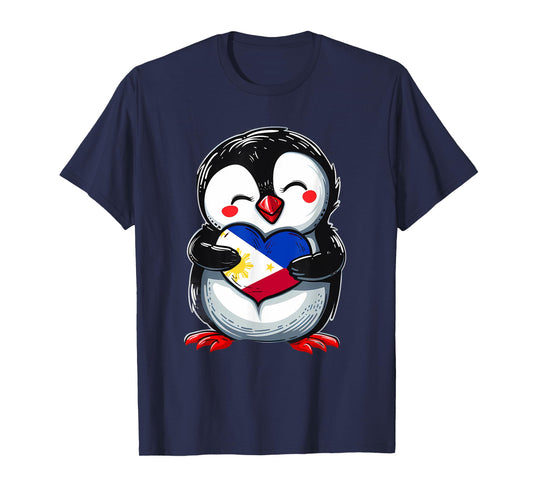 Philippines Flag Heart Penguin Filipino Pride Filipino Roots T-Shirt