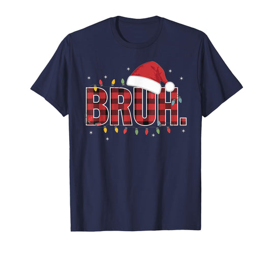 Bruh Funny Christmas Plaid Teens Boys Kids Xmas Pajamas T-Shirt