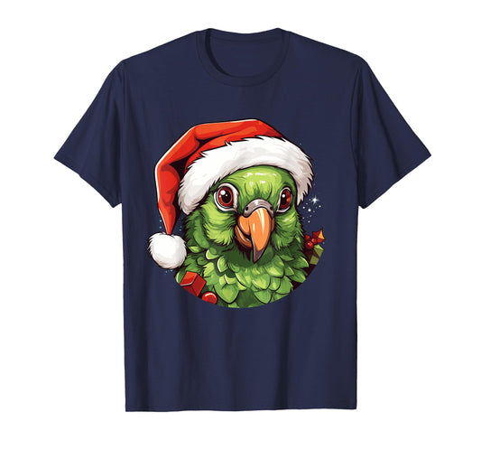 Funny Green Cheek Conure Santa Hat Christmas Parrot Bird T-Shirt