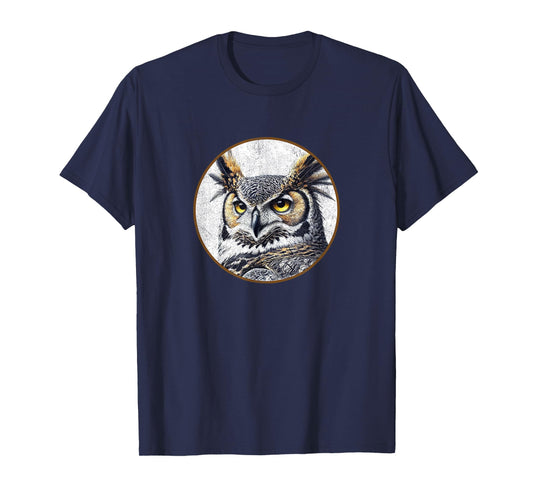 Colorful Retro Great Horned Owl Bird Design T-Shirt