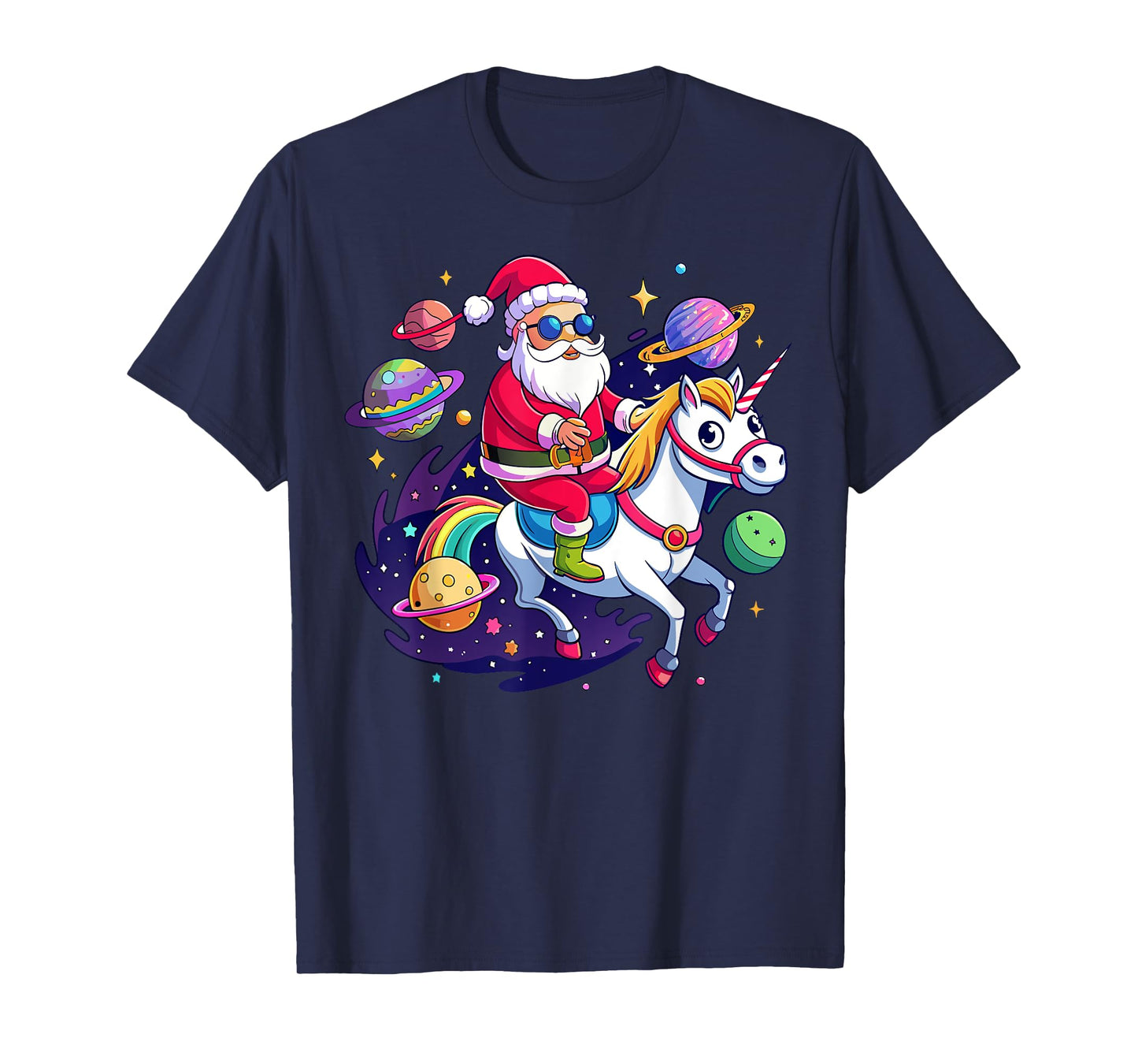 Christmas Santa Riding Unicorn Cute Xmas Holiday Girls Women T-Shirt