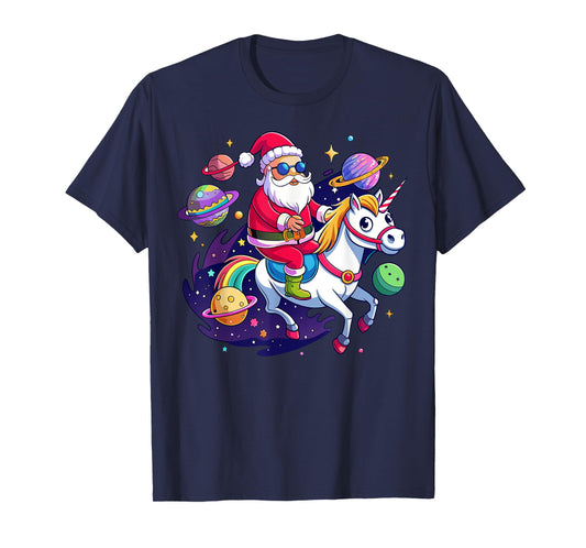 Christmas Santa Riding Unicorn Cute Xmas Holiday Girls Women T-Shirt
