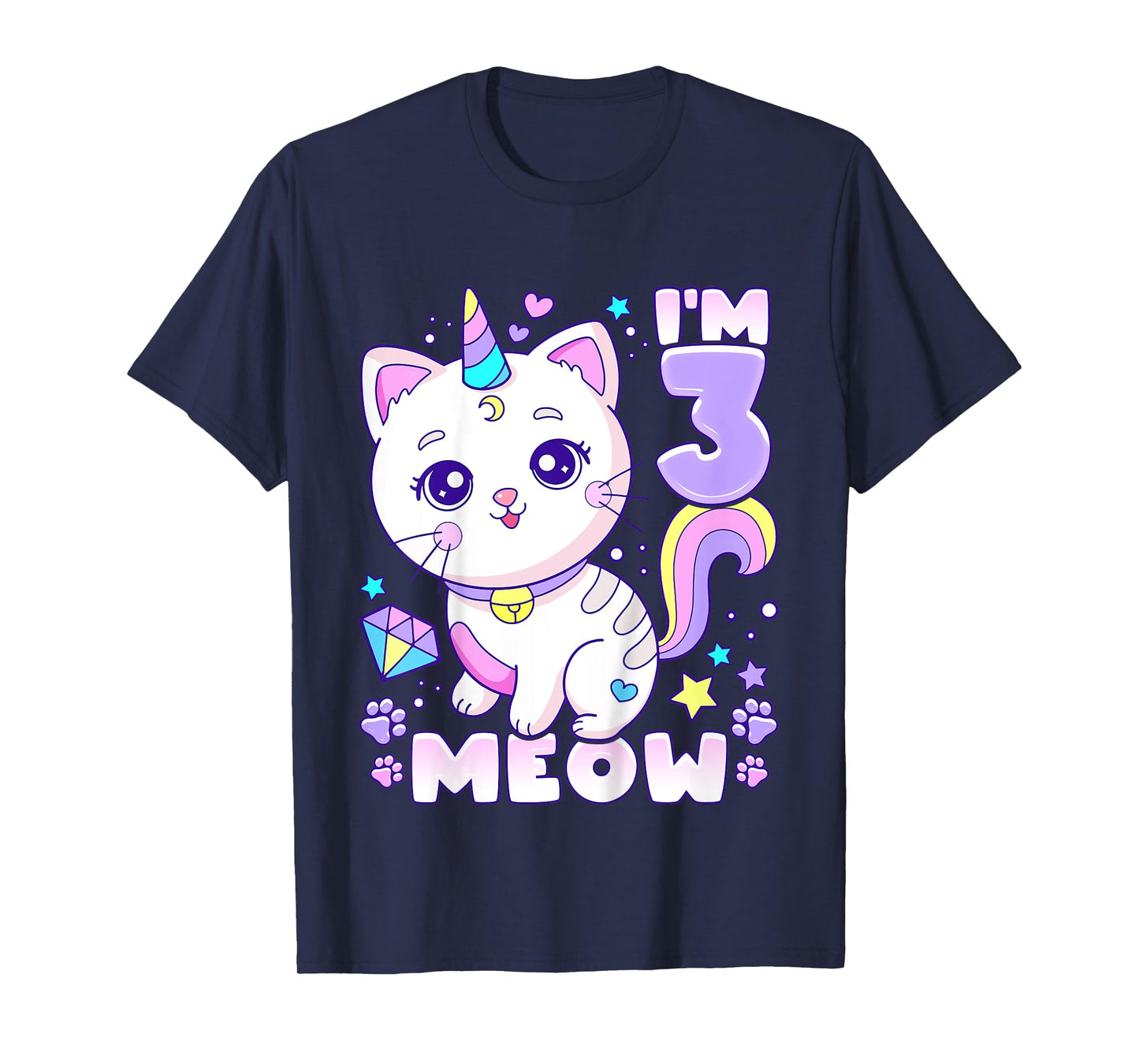 Birthday girl 3 years old, cat, unicorn, 3rd birthday T-Shirt