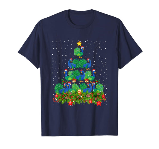 Peacock Bird Xmas Tree - Santa Hat Peacock Christmas T-Shirt