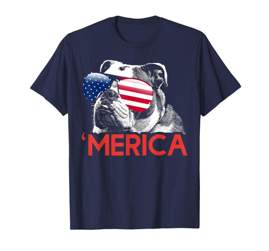 Merica Bulldog American Flag 4th of July T-Shirt
