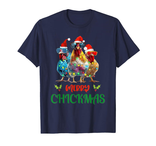 Merry Chickmas Ornament Lights Chicken Farmer Christmas T-Shirt