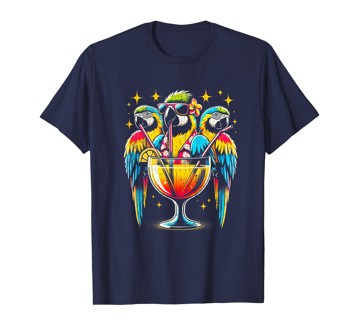 Parrots Drinking Margarita Tropical Birds Vacation Hawaiian T-Shirt