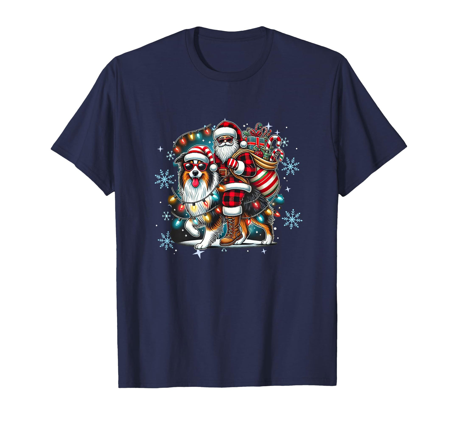 Australian Shepherd Christmas Santa Hat Xmas Aussie Lover T-Shirt