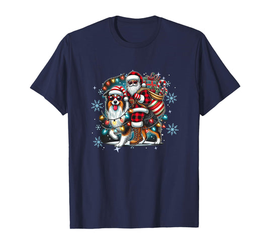 Australian Shepherd Christmas Santa Hat Xmas Aussie Lover T-Shirt