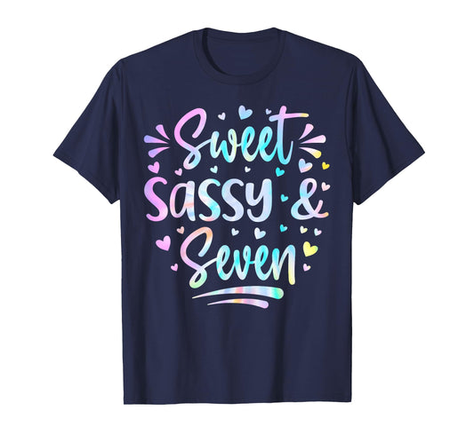 Sweet Sassy and Seven Girls Birthday Tie Dye 7 Year Old Kids T-Shirt
