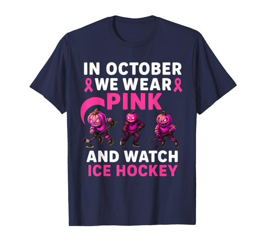 in October We Wear Pink Mythical Ice Hockey Creatures T-Shirt