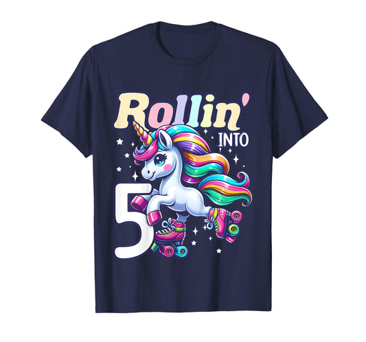 Kids Unicorn Roller Skate 5th Birthday 5 Year Old Party Girls T-Shirt