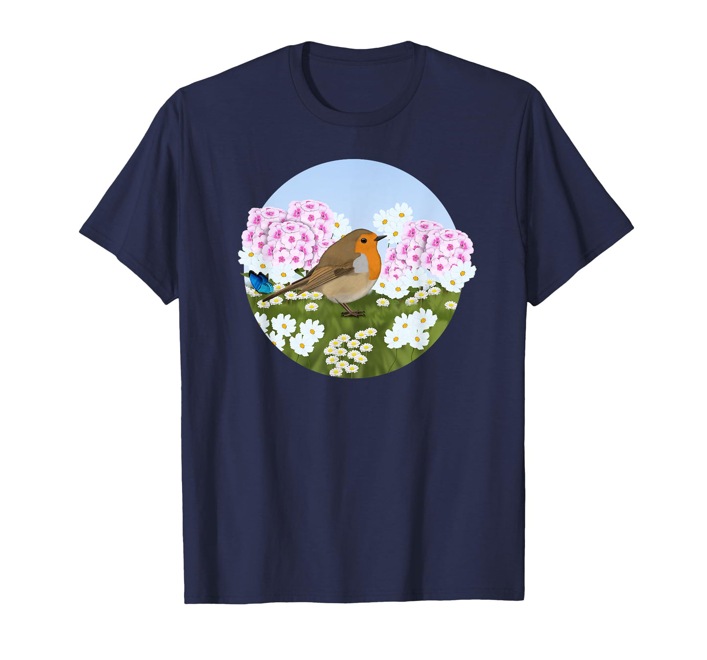 Robin Summer Flowers Bird Birder Bird Watching Biologist T-Shirt